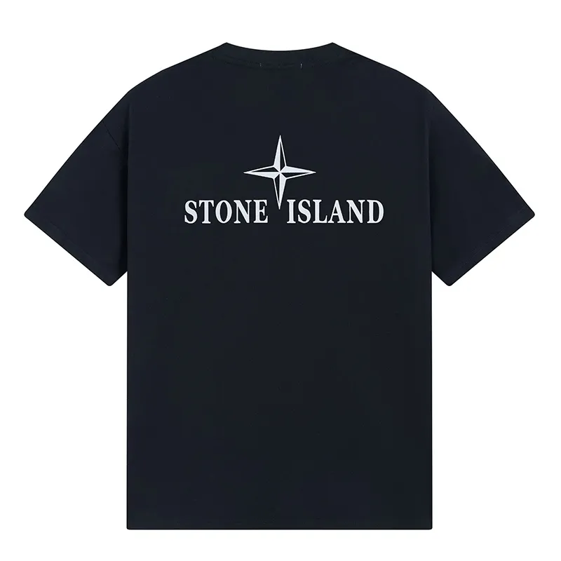 W610#P110💰 Stone Island logo printed front and back short-sleeved men's and women's loose casual T-shirts. Made of 260g combed cotton with 32-count double yarn. Double-threaded two-needle pressed thread. No deformation after long-term washing. Imported 3D printing. No fading. No cracking. Authentic pattern making. Double tags washed. Original packaging. Color: black-white. Size M-XXL.